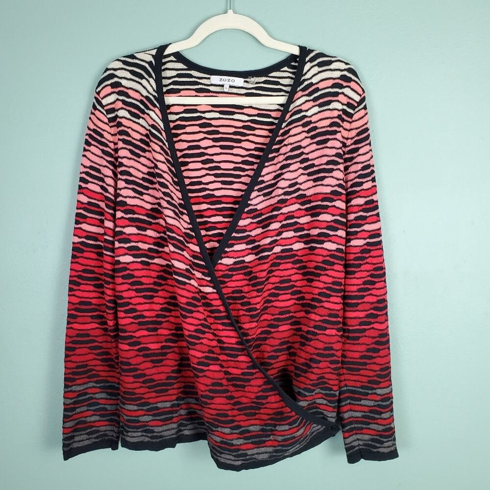 Zozo Faux Wrap Chevron Red Black Ombre Long Sleeve Top Size Large